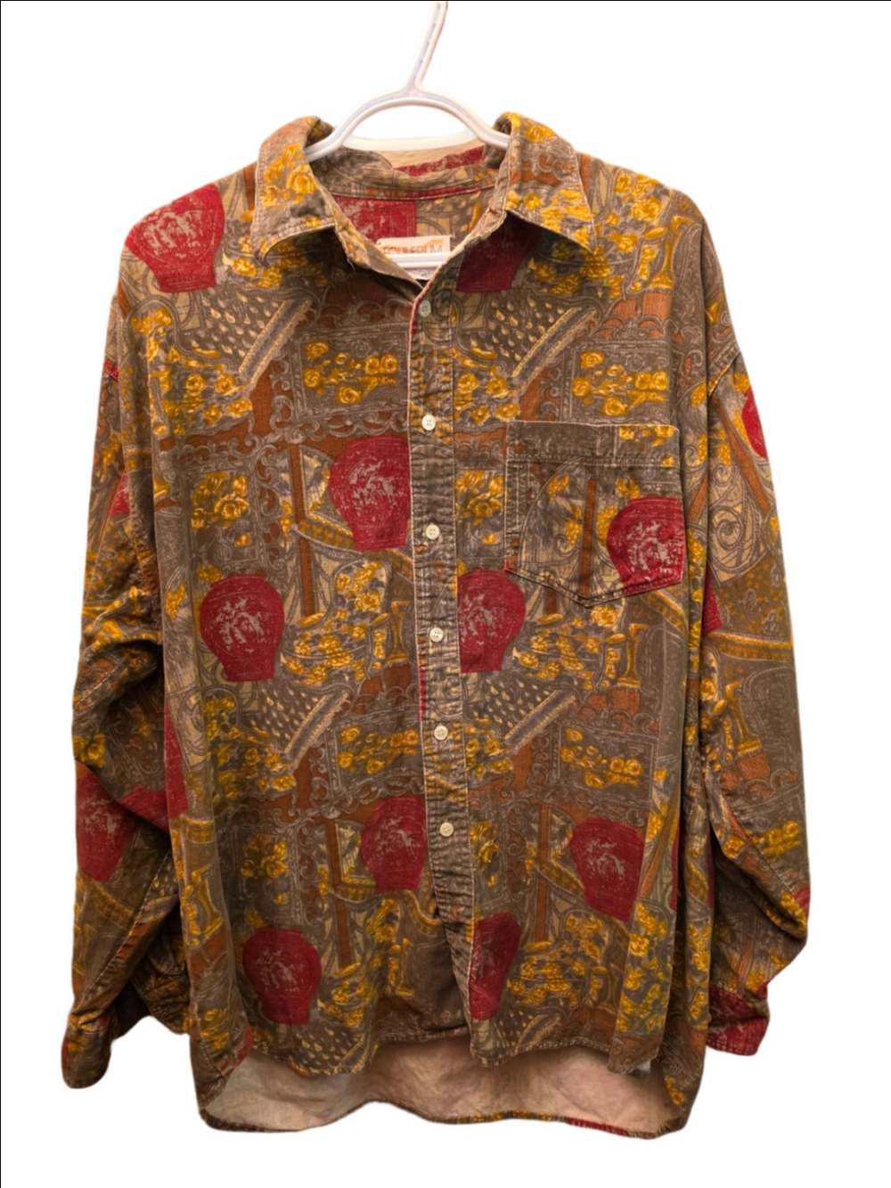 Vintage Equilibrium 90s Abstract Art Print Corduroy Shirt Made Canada L
